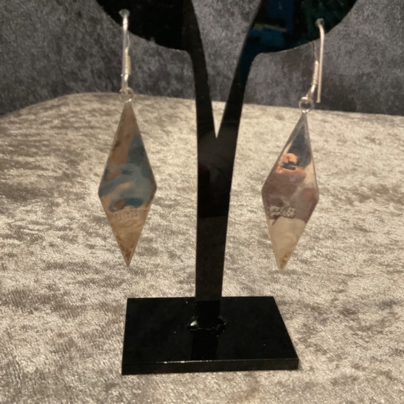 Vintage Blue and Red Turquoise and Silver Pierced Earrings - Picture 2 of 2